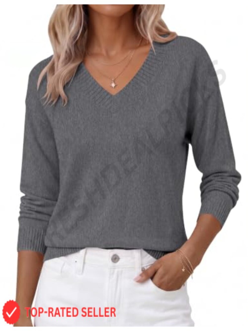 Womens V Neck Long Sleeve Cropped Knit Sweater Pullover Fall Casual Top